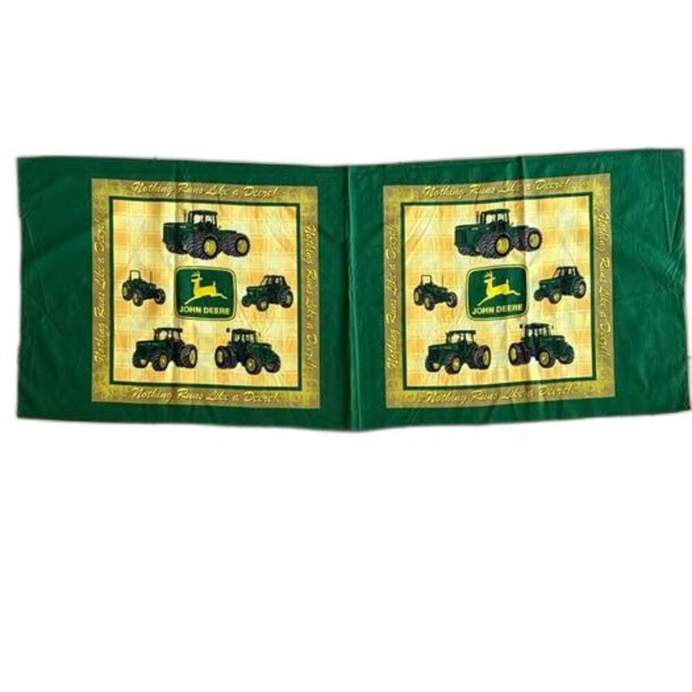 John Deere Cotton Fabric Panel Quilt Block or Pillow Panel Tractor Yellow Plaid